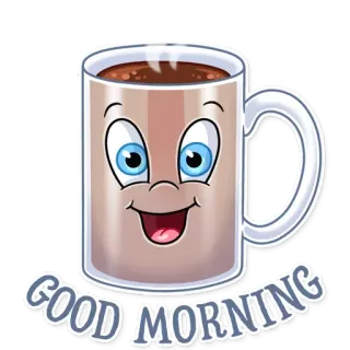 😃 95b4a5fe GOOD MORNING goedemorgen, koffie, mok, groet, cartoon, drank, drinken telegram sticker