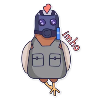 ☺️ 2a8a4a48 imho kip, vogel, cartoon, masker, helm, grappig, IMHO telegram sticker