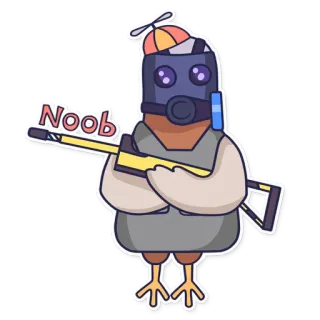 👶 cc1e203c Noob kip, scherpschutter, geweer, gasmasker, helm, noob, videogame, gamer telegram sticker