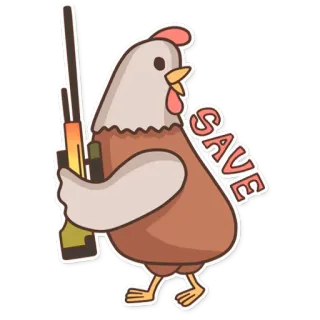 🛡 ce7a3d7b SAVE kip, pistool, opslaan, dier, wapen, cartoon telegram sticker