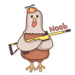 👶 e6b3ce17 Noob kip, geweer, noob, cartoon, wapen, dier telegram sticker