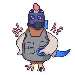 ☘️ f5096e5f gl hf kip, gasmasker, succes, veel plezier, gamer telegram sticker