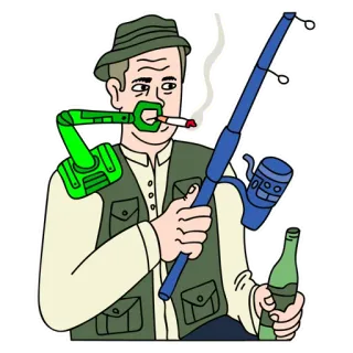 🍺 3a573801 memancing, nelayan, rokok, bir, merokok, kartun, lucu, karakter whatsapp sticker