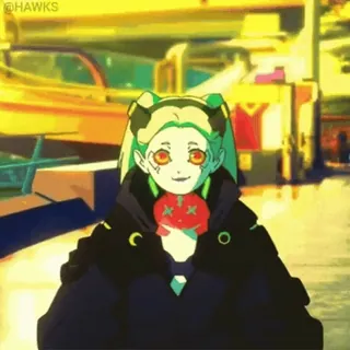 ✊ 98ab90f8 Rebecca Cyberpunk: Edgerunners 动漫, 赛博朋克, 边缘行者, 瑞贝卡, 可爱, 角色 telegram sticker