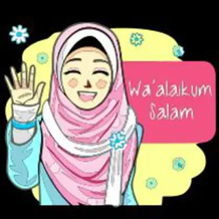 ✋ a01d72da Wa'alaikum Salam salam, islam, hijab, muslimah, wanita, kartun telegram sticker