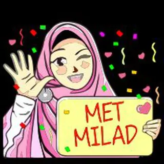 🥳 c69dcba5 MET MILAD Hijab, Wanita, Perayaan, Salam telegram sticker