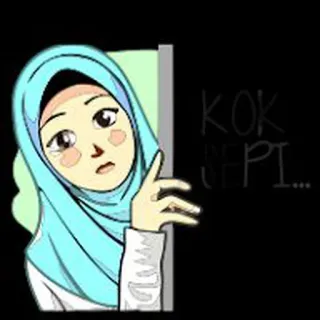 👀 d6ab6934 KOK SEPI... gadis muslim, hijab, sedih, kartun telegram sticker