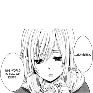 🌎 c72cb2d3 THIS WORLD IS FULL OF IDIOTS. ...HONESTLY, アニメ, マンガ, バカ, イライラ, ヘッドホン telegram sticker