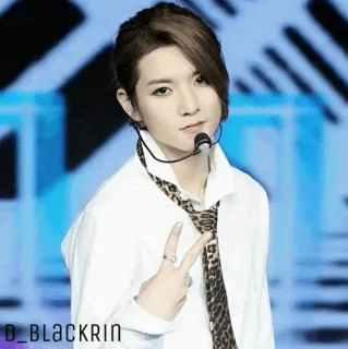 ✨ 49f178d9 D_BLACKRIN คน, นักร้อง, ผู้ชาย, ลายเสือดาว, เนคไท, แหวน, ไมโครโฟน, kpop telegram sticker