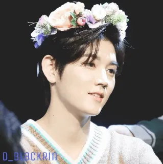 ✨ 9bf15fbf D_BLACKRIN คน, ภาพเหมือน, มงกุฎดอกไม้, ยิ้ม, ผู้ชาย, k-pop telegram sticker