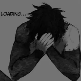 ▪️ 9c276f1f LOADING.... chargement, attente, triste, angoisse, dramatique, style anime telegram sticker