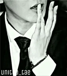 🦄 b735dedc unitci_tae man, hand, portrait, black and white, finger to lips, be quiet, silence, person whatsapp sticker