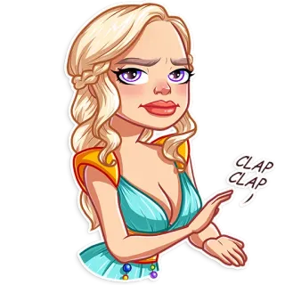 😐 7899a1ef Daenerys Targaryen Game of Thrones CLAP
CLAP daenerys targaryen, applaudissement, game of thrones, dessin animé, autocollant, émoticône, femme telegram sticker
