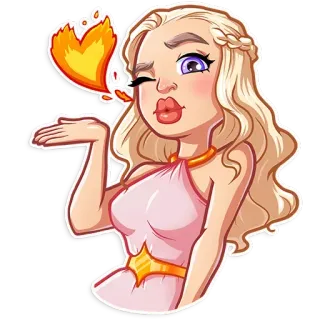 😘 775cf427 Daenerys Targaryen Game of Thrones แดเนริส ทาร์แกเรียน, เกมออฟโทรนส์, ไฟ, จูบ, จูบให้, อีโมจิ telegram sticker