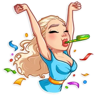 🎉 95455b9a ฉลอง, ปาร์ตี้, ผู้หญิง, กระดาษสี, สนุก telegram sticker