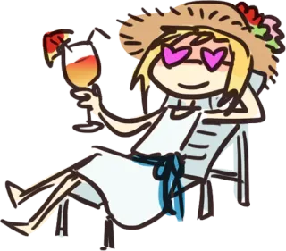 🍹 2580fd94 リラックス, バケーション, ビーチ, カクテル, 夏, 漫画, 太陽, 椅子 telegram sticker