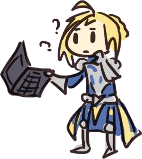 ❔ c8bbd57a Saber Fate/stay night アニメ, カートゥーン, ちび, セイバー, Fate Stay Night, ラップトップ, 困惑 telegram sticker