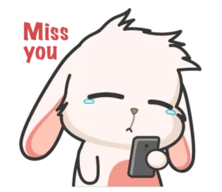 😔 06c0b4ba Miss You kelinci, kangen, sedih, kartun, imut, kelinci, menangis telegram sticker