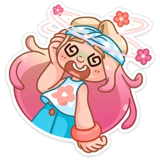 😵‍💫 5a7f7bc9 kartun, pusing, bunga, merah muda, pirang telegram sticker