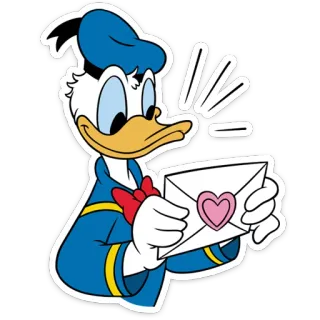 💌 d483bfae Donald Duck Donald Duck, Disney, Cartoon, Liebesbrief, Herz, Umschlag telegram sticker