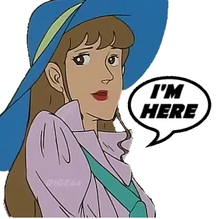 🙋 1266b93e I'M HERE การ์ตูน, ผู้หญิง, หมวก, ตัวละคร, บทสนทนา telegram sticker