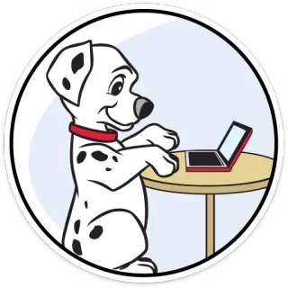 🐶 b64500fa dog, dalmatian, computer, laptop, animal, cartoon, pet, desk telegram sticker