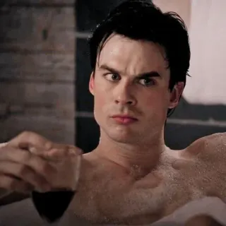 🎭 600a7a4f Damon Salvatore The Vampire Diaries wampir, wino, wanna, bąbelki, mężczyzna, serial telegram sticker
