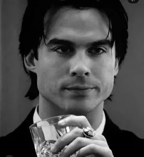 🎭 61f3cf3a Damon Salvatore The Vampire Diaries Ian Somerhalder, wampir, alkohol, portret, aktor telegram sticker