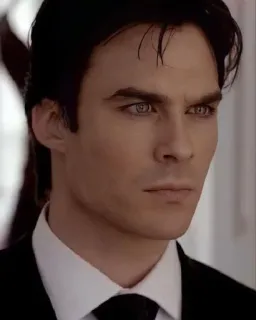 🎭 6a949bfb Damon Salvatore The Vampire Diaries wampir, portret, mężczyzna, aktor, poważny, pamiętniki wampirów telegram sticker