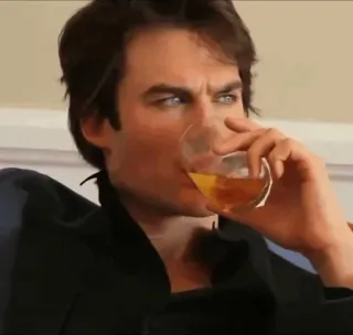 😒 41730593 Damon Salvatore The Vampire Diaries vampir, alkohol, minum, pria, potret, the vampire diaries whatsapp sticker