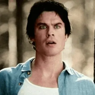 😐 6c0cc184 Damon Salvatore The Vampire Diaries Vampir, Fantasi, Supranatural, Acara TV, Potret, Pria, Kemeja biru, Kemeja terbuka whatsapp sticker