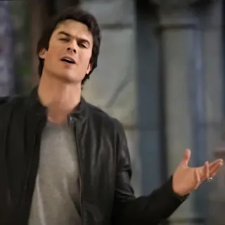 🩸 09551734 Damon Salvatore The Vampire Diaries vampir, acara TV, jaket kulit, Ian Somerhalder, gestur whatsapp sticker