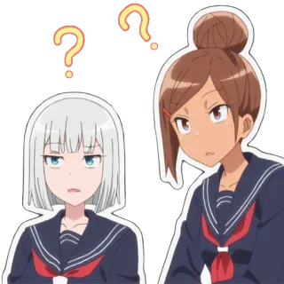 ❓ 84ed93ca anime, schoolgirls, confused, question marks, sticker telegram sticker