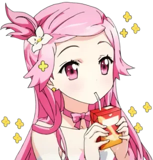🙂 d3fda0dd anime, girl, pink hair, juice, cute, cartoon, sparkles whatsapp sticker