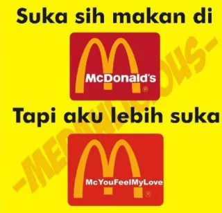 🥰 ed1c39a0 Suka sih makan di
McDonald's
Tapi aku lebih suka
McYouFeelMyLove mcdonalds, cibo, parodia, fast food telegram sticker