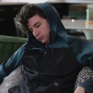 😴 031c537e นอนหลับ, โซฟา, ผ่อนคลาย, ในร่ม, ผู้ชาย, คน, เสื้อฮู้ด telegram sticker