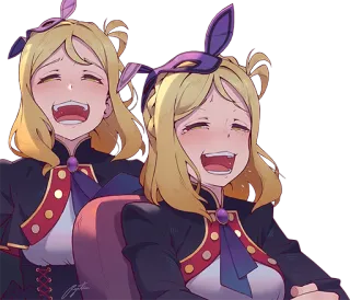 😂 40ea83b2 Anime, Dessin animé, Mignon, Joyeux, Souriant, Cheveux blonds, Filles, Jumelles telegram sticker