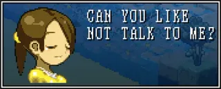 🤫 650763e9 CAN YOU LIKE
NOT TALK TO ME? drôle, introverti, maladroit, silencieux, social, pixel art telegram sticker
