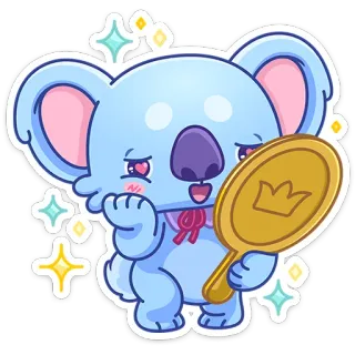 ☺️ c12addf5 koala, lindo, animal, dibujo animado, espejo, corona, brillo telegram sticker