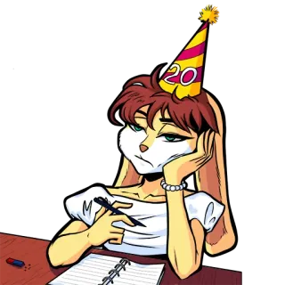 🥳 810931ac 20 lapin, chapeau de fête, pensée, 20e anniversaire, anniversaire telegram sticker