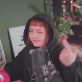 😎 f2985bf7 คน, นิ้วกลาง, ท่าทาง, ไมโครโฟน, ผู้หญิง, เสื้อฮู้ด telegram sticker