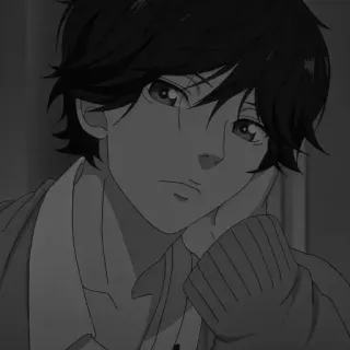 🖇 2686a754 动漫, 男孩, 悲伤, 单色, 肖像 telegram sticker