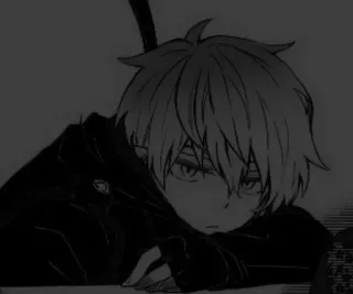 🖇 34f46900 动漫, 漫画, 悲伤, 黑白, 男孩, 休息, 无聊 telegram sticker