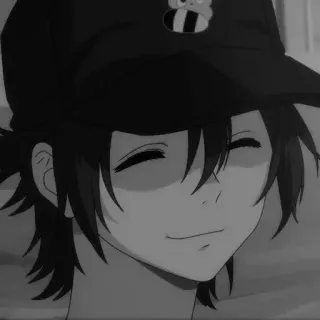 🖇 9833fbf5 动漫, 男孩, 微笑, 帽子, 可爱, 漫画, 黑白 telegram sticker