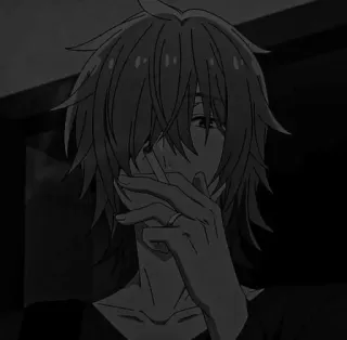 🖇 e0af69f5 动漫, 男孩, 悲伤, 单色, 黑白 telegram sticker