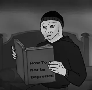 🕸 2346ad14 How To Not be Depressed Meme, deprimiert, Buch, traurig, Wojak, psychische Gesundheit telegram sticker