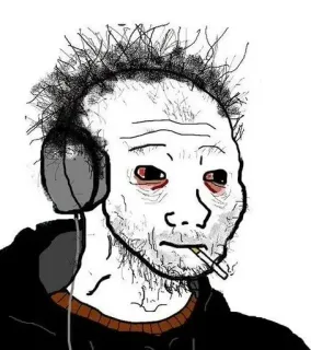 🕸 ca736d52 Meme, Wojak, Zigarette, Kopfhörer, Erschöpft, Deprimiert, Internetkultur telegram sticker