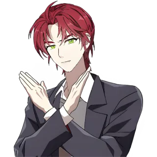 ❌ 1e75fca3 Anime, Personaggio, Capelli rossi, Occhi verdi, Completo, Gesto, Braccia conserte whatsapp sticker