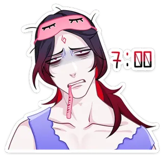 😩 dd5e73c8 7:00 müde, Morgen, schläfrig, Thermometer, Anime telegram sticker