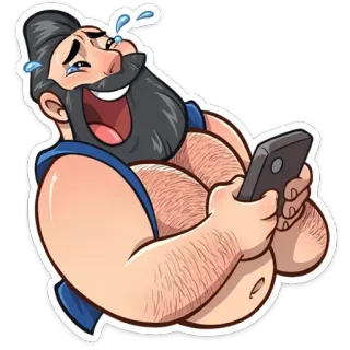 😂 1d06ee95 man, beard, laughing, phone, joy, happy, sticker telegram sticker